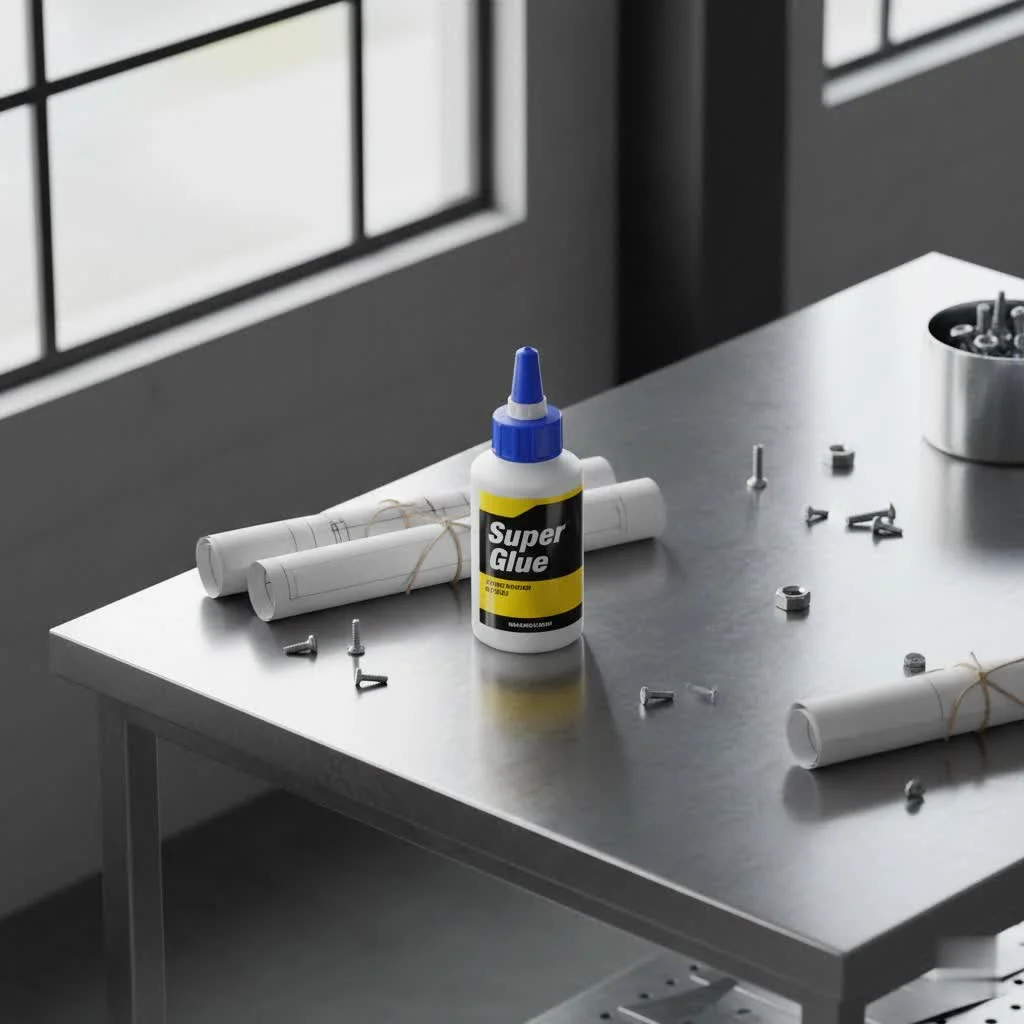 Close-up of a hand applying super waterproof glue to a cracked surface