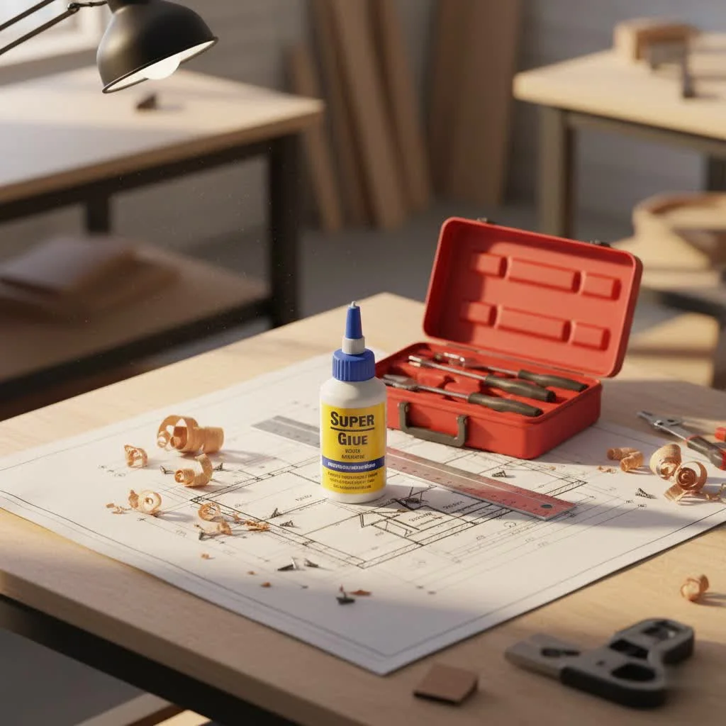 Close-up of super glue being applied to a broken plastic item